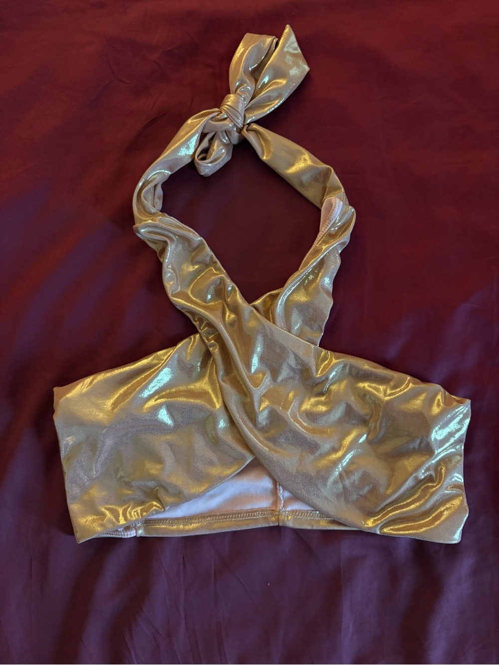 12th Tribe Metallic Rose Gold Halter Tie Crop Top